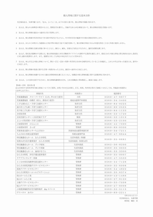 個人情報に関する基本方針